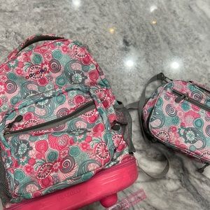 J World Pink Rolling backpack with matching lunch Bag.